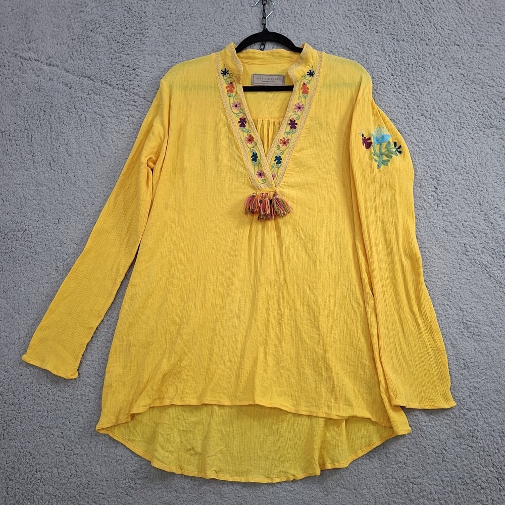 Double D‎ Ranch Embroidered Chiffon Blouse Tunic Mustard Yellow Size L